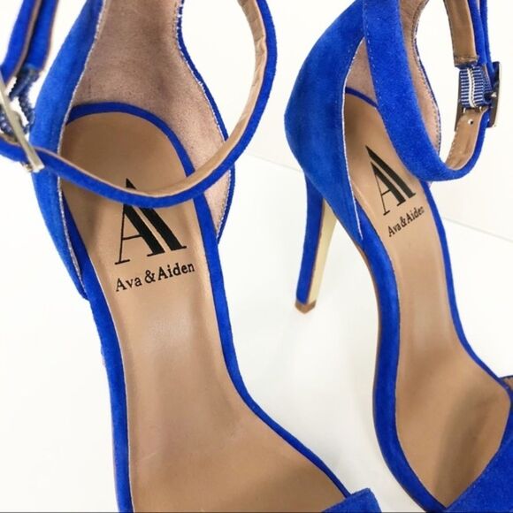 Ava & Aiden Cobalt Blue Suede Ankle Strap Heels Size 6 - Picture 4 of 6